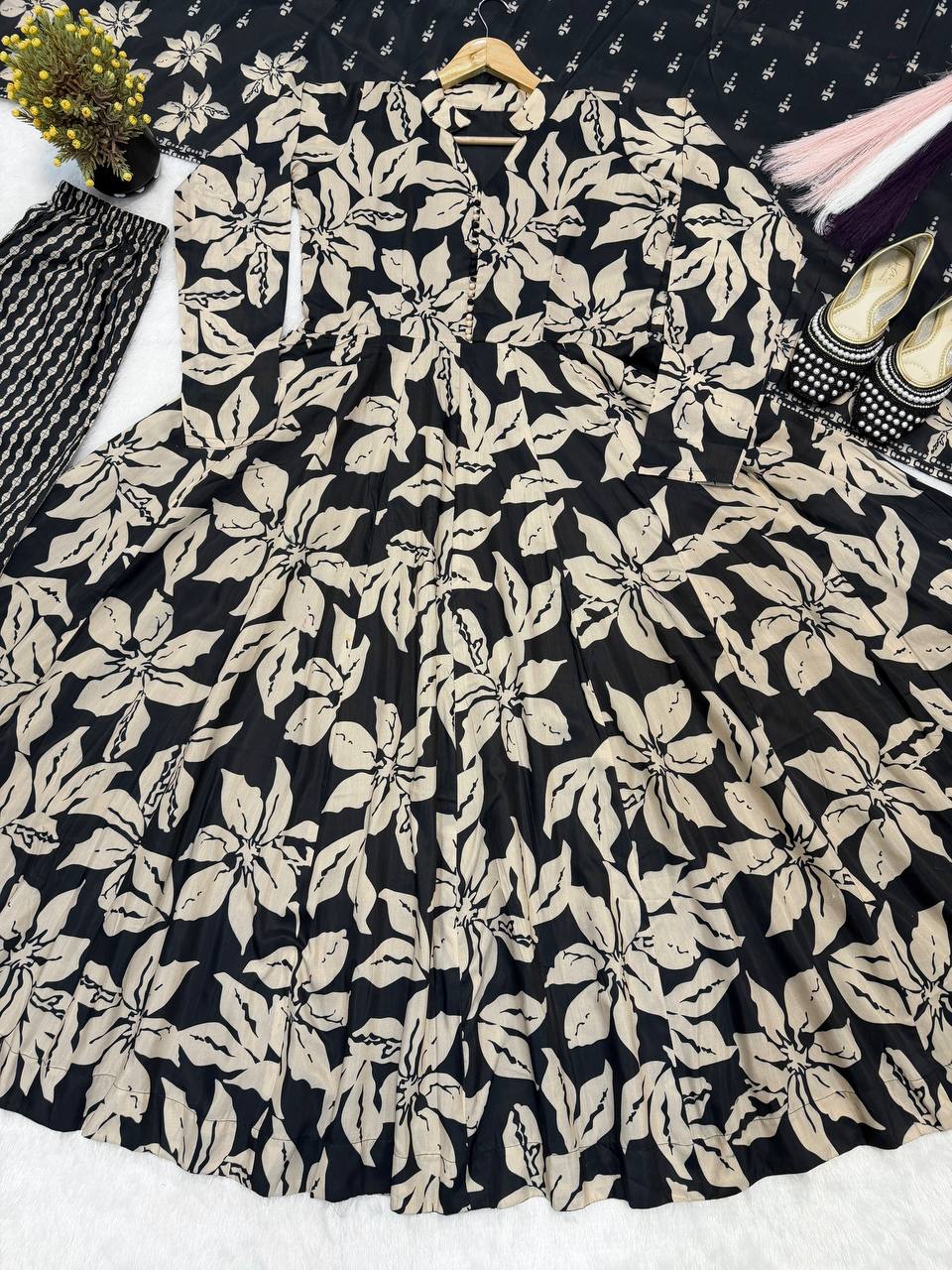 Crimson Noir Floral Couture Set